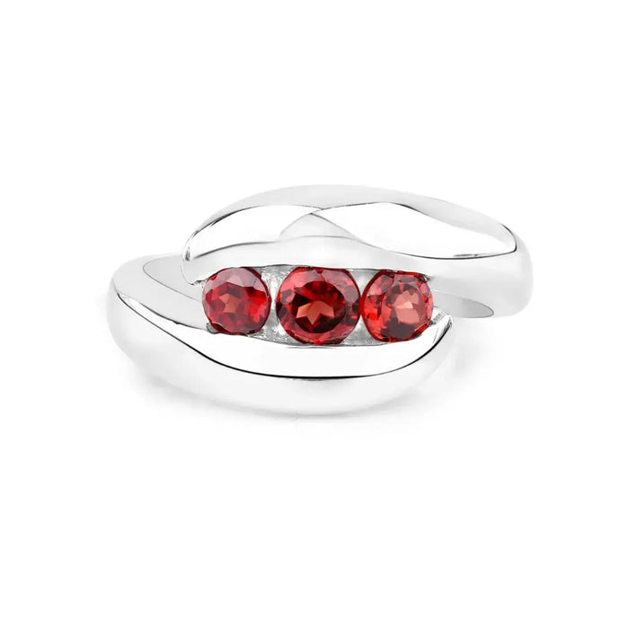0.74 Ct Round Red Garnet Channel Silver Three stone Bypass Ring by Fine Color Jewels