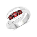 0.74 Ct Round Red Garnet Channel Silver Three stone Bypass Ring by Fine Color Jewels