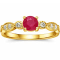 0.74 Ct Round Red Ruby 22k Gold Vermeil Prong Ring by Fine Color Jewels