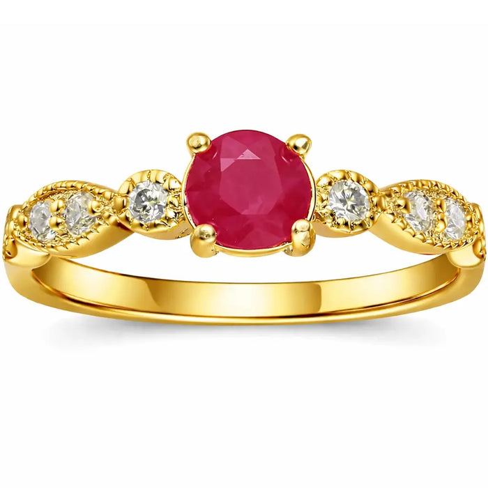 0.74 Ct Round Red Ruby 22k Gold Vermeil Prong Ring by Fine Color Jewels
