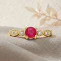 0.74 Ct Round Red Ruby 22k Gold Vermeil Prong Ring by Fine Color Jewels