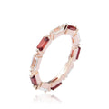 0.75 Ct Baguette Red Garnet and White Topaz Prong Silver Eternity Ring by Fine Color Jewels