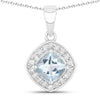 0.75 Ct Cushion Blue Aquamarine and Lab Diamond Prong Silver Halo Pendant Necklace
