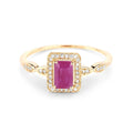 0.75 Ct Octagon Pink Ruby Diamond Prong 14K Yellow Gold Halo Ring by Fine Color Jewels