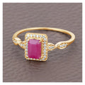 0.75 Ct Octagon Pink Ruby Diamond Prong 14K Yellow Gold Halo Ring by Fine Color Jewels
