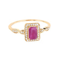 0.75 Ct Octagon Pink Ruby Diamond Prong 14K Yellow Gold Halo Ring by Fine Color Jewels