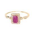 0.75 Ct Octagon Pink Ruby Diamond Prong 14K Yellow Gold Halo Ring by Fine Color Jewels