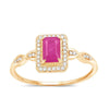 0.75 Ct Octagon Pink Ruby Diamond Prong 14K Yellow Gold Halo Ring