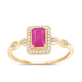 0.75 Ct Octagon Pink Ruby Diamond Prong 14K Yellow Gold Halo Ring by Fine Color Jewels