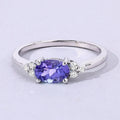 0.75 Ct Oval Violet Tanzanite and Lab Diamond Prong Silver Cocktail Ring by Fine Color Jewels