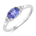 0.75 Ct Oval Violet Tanzanite and Lab Diamond Prong Silver Cocktail Ring by Fine Color Jewels