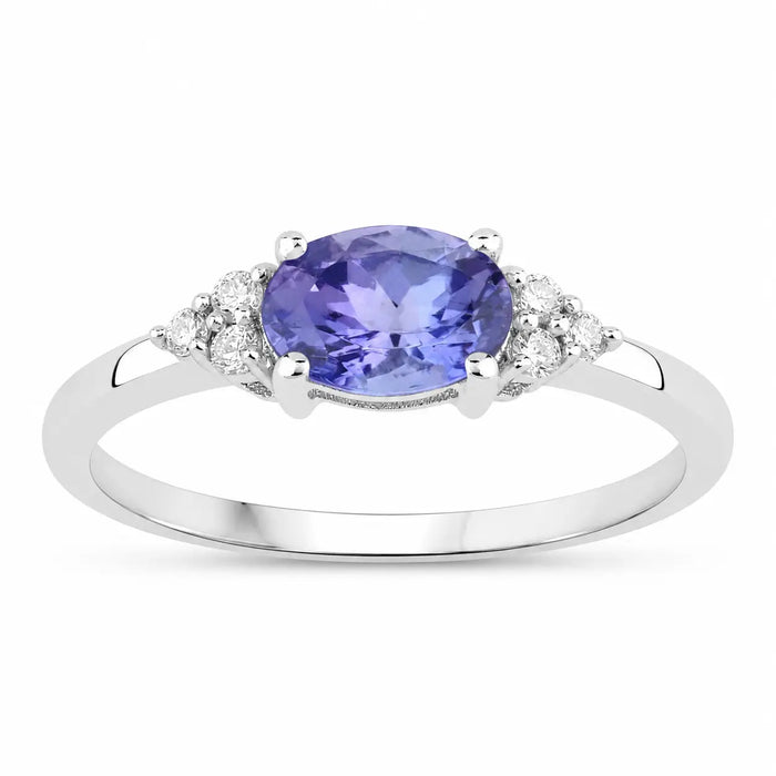 0.75 Ct Oval Violet Tanzanite and Lab Diamond Prong Silver Cocktail Ring by Fine Color Jewels