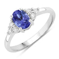 0.75 Ct Oval Violet Tanzanite and Lab Diamond Prong Silver Cocktail Ring by Fine Color Jewels