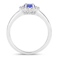 0.75 Ct Oval Violet Tanzanite and Lab Diamond Prong Silver Halo Floral Ring by Fine Color Jewels
