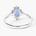 0.75 Ct Oval Violet Tanzanite and Lab Diamond Prong Silver Halo Statement Ring by Fine Color Jewels