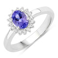 0.75 Ct Oval Violet Tanzanite and Lab Diamond Prong Silver Halo Ring by Fine Color Jewels
