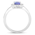 0.75 Ct Oval Violet Tanzanite and Lab Diamond Prong Silver Halo Ring by Fine Color Jewels