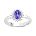 0.75 Ct Oval Violet Tanzanite and Lab Diamond Prong Silver Halo Ring by Fine Color Jewels