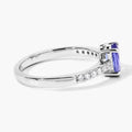 0.75 Ct Oval Violet Tanzanite and Lab Diamond Prong Silver Pave Band Ring by Fine Color Jewels