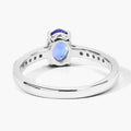 0.75 Ct Oval Violet Tanzanite and Lab Diamond Prong Silver Pave Band Ring by Fine Color Jewels