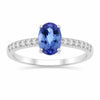 0.75 Ct Oval Violet Tanzanite and Lab Diamond Prong Silver Pave Band Ring
