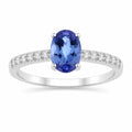 0.75 Ct Oval Violet Tanzanite and Lab Diamond Prong Silver Pave Band Ring by Fine Color Jewels