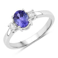 0.75 Ct Oval Violet Tanzanite and Lab Diamond Prong Silver Three Stone Ring by Fine Color Jewels