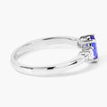 0.75 Ct Oval Violet Tanzanite and Lab Diamond Prong Silver Three Stone Ring by Fine Color Jewels