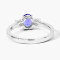 0.75 Ct Oval Violet Tanzanite and Lab Diamond Prong Silver Three Stone Ring by Fine Color Jewels