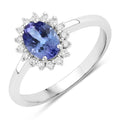 0.75 Ct Oval Violet Tanzanite and Lab Grown Diamond Prong Silver Halo Ring by Fine Color Jewels