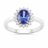0.75 Ct Oval Violet Tanzanite and Lab Grown Diamond Prong Silver Halo Ring
