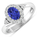 0.75 Ct Oval Violet Tanzanite & Lab Diamond Prong 14K Gold Halo Bypass Ring by Fine Color Jewels