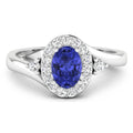 0.75 Ct Oval Violet Tanzanite & Lab Diamond Prong 14K Gold Halo Bypass Ring by Fine Color Jewels