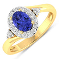 0.75 Ct Oval Violet Tanzanite & Lab Diamond Prong 14K Gold Halo Bypass Ring by Fine Color Jewels
