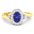 0.75 Ct Oval Violet Tanzanite & Lab Diamond Prong 14K Gold Halo Bypass Ring by Fine Color Jewels