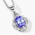 0.75 Ct Oval Violet Tanzanite & Lab Diamond Prong Silver Halo Statement Necklace by Fine Color Jewels