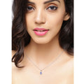 0.75 Ct Oval Violet Tanzanite & Lab Diamond Prong Silver Halo Statement Necklace by Fine Color Jewels