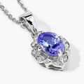 0.75 Ct Oval Violet Tanzanite & Lab Diamond Prong Silver Halo Statement Necklace by Fine Color Jewels