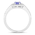 0.75 Ct Oval Violet Tanzanite & Lab Diamond Prong Silver Pave Halo Bridge Ring by Fine Color Jewels