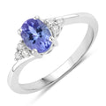 0.75 Ct Oval Violet Tanzanite & Lab Diamond Prong Sterling Silver Bypass Ring by Fine Color Jewels