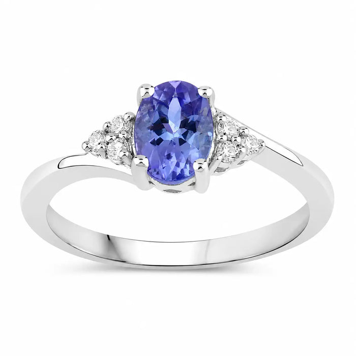 0.75 Ct Oval Violet Tanzanite & Lab Diamond Prong Sterling Silver Bypass Ring by Fine Color Jewels
