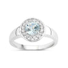0.75 Ct Round Blue Aquamarine and Lab Diamond Prong Silver Halo Ring