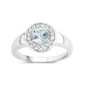 0.75 Ct Round Blue Aquamarine and Lab Diamond Prong Silver Halo Ring by Fine Color Jewels