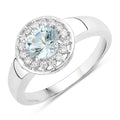 0.75 Ct Round Blue Aquamarine and Lab Diamond Prong Silver Halo Ring by Fine Color Jewels