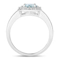 0.75 Ct Round Blue Aquamarine and Lab Diamond Prong Silver Halo Ring by Fine Color Jewels