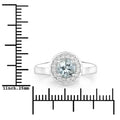 0.75 Ct Round Blue Aquamarine and Lab Diamond Prong Silver Halo Ring by Fine Color Jewels