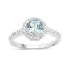 0.75 Ct Round Blue Aquamarine Lab Diamond Prong Silver Halo Pave Ring