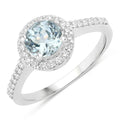 0.75 Ct Round Blue Aquamarine Lab Diamond Prong Silver Halo Pave Ring by Fine Color Jewels