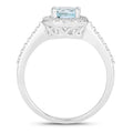 0.75 Ct Round Blue Aquamarine Lab Diamond Prong Silver Halo Pave Ring by Fine Color Jewels