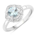 0.75 Ct Round Blue Aquamarine Lab Diamond Prong Silver Halo Ring by Fine Color Jewels